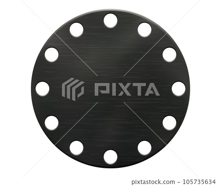 Realistic vector illustration of round black blind rubber gasket with a dozen of small circular holes 105735634