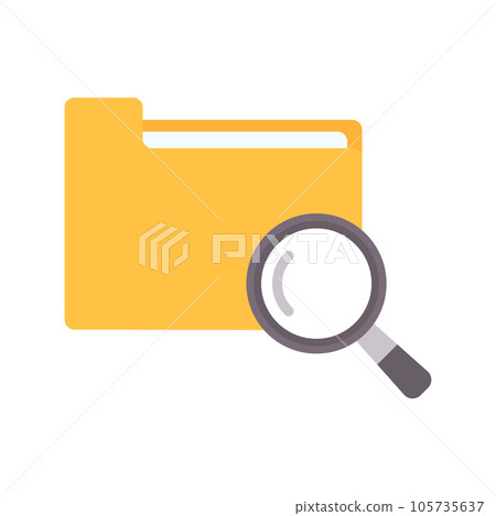 Folder and magnifying glass icon Using magnifying glass and searching files. Document archive. Folder and magnifying glass icon Using magnifying glass and searching files. Document archive. 105735637
