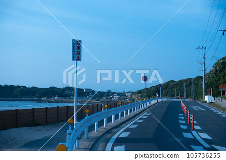 The seaside road of Iwaya Kaigan and the blue sky before dusk The seaside road of Iwaya Kaigan and the blue sky before dusk 105736255