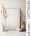 Mock up white frame and dry twigs in vase Mock up white frame and dry twigs in vase 105736280