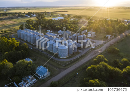Grain storage steel silos, Patagonia, Argentina 105736673