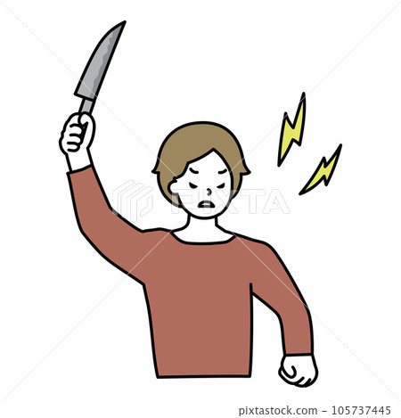 一個憤怒的男人拿著刀的插圖 一個憤怒的男人拿著刀的插圖 105737445