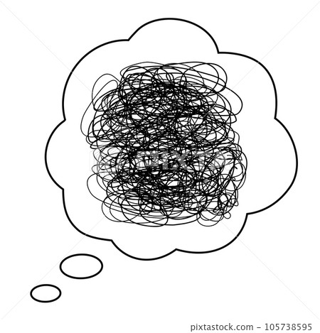 Speech bubbles of lines tangled in a mess. Icons representing moyamoya, frustration, stress, depression, headache, and trouble. Speech bubbles of lines tangled in a mess. Icons representing moyamoya, frustration, stress, depression, headache, and trouble. 105738595