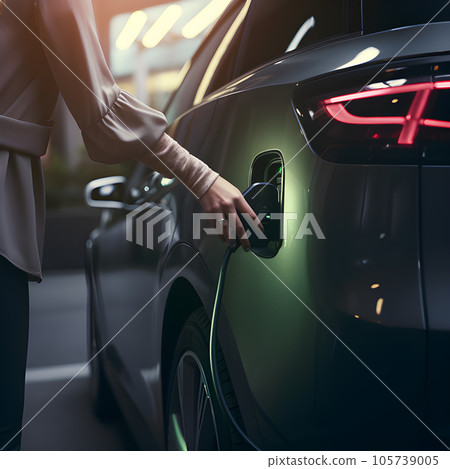 electronic car charging station stops refueling points and electric car battery, hand push button starting power, EV electric car of the future, environmentally friendly energy electronic car charging station stops refueling points and electric car battery, hand push button starting power, EV electric car of the future, environmentally friendly energy 105739005