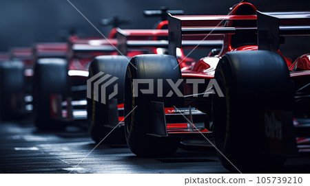 Close-up shot of a Formula One race car on the track. 105739210