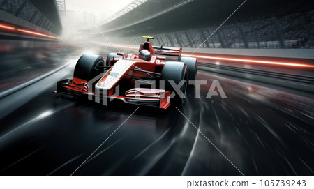 Close-up shot of a Formula One race on the fast motion blur Close-up shot of a Formula One race on the fast motion blur 105739243