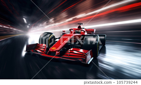Close-up shot of a Formula One race on the fast motion blur 105739244