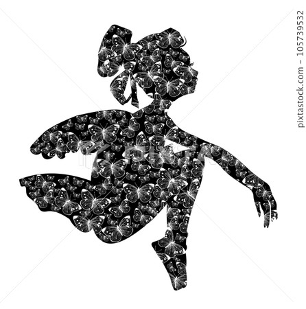 Cartoon fairy silhouette with magic wings. Watercolor hand drawn illustration. Design for baby shower party, birthday, cake, holiday celebration design, greetings card, invitation. 105739532