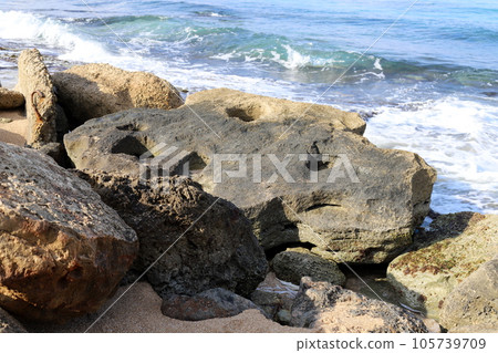 Stones in a city park on the Mediterranean coast in northern Israel. 105739709