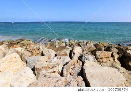 Stones in a city park on the Mediterranean coast in northern Israel. 105739774