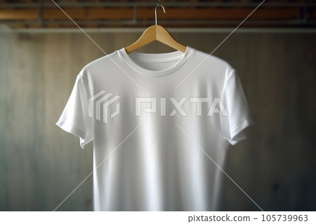 A white T-shirt is hanging on a hanger. 105739963