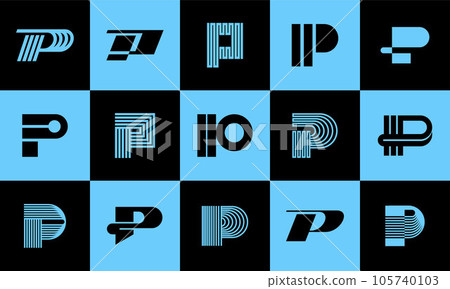 Collection of company abstract line letter P logo icon. Geometric initial P logo Collection of company abstract line letter P logo icon. Geometric initial P logo 105740103