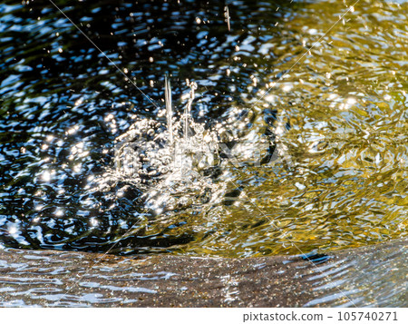 Cool summer scenery Cool water droplets creating ripples in a water bowl Background material 105740271