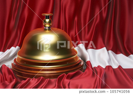 Reception bell on the Latvian flag background, 3D rendering Reception bell on the Latvian flag background, 3D rendering 105741056