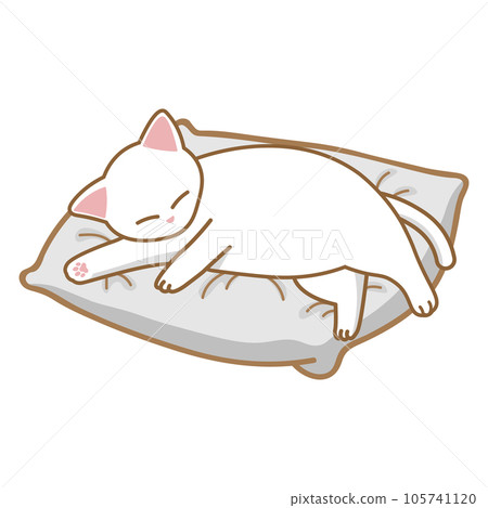 Cartoon cat sleeping on mattress 105741120