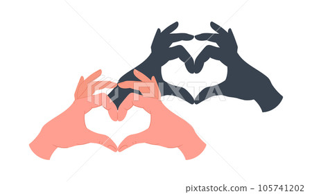 Cartoon hands shadow gesture. Shadow theatre gesture, heart shadow shape flat vector illustration on white background Cartoon hands shadow gesture. Shadow theatre gesture, heart shadow shape flat vector illustration on white background 105741202