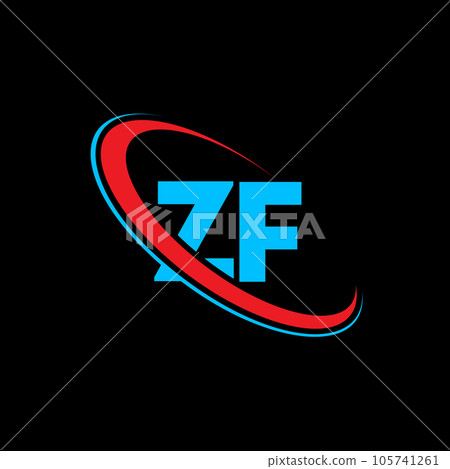 ZF Z F letter logo design. Initial letter ZF linked circle uppercase monogram logo red and blue. ZF logo, Z F design. zf, z f 105741261