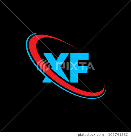 XF X F letter logo design. Initial letter XF linked circle uppercase monogram logo red and blue. XF logo, X F design. xf, x f 105741282
