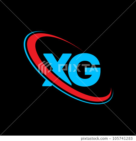 XG X G letter logo design. Initial letter XG linked circle uppercase monogram logo red and blue. XG logo, X G design. xg, x g 105741283