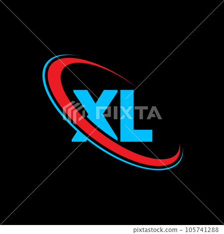 XL X L letter logo design. Initial letter XL linked circle uppercase monogram logo red and blue. XL logo, X L design. xl, x l 105741288