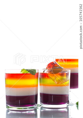lot of colored sweet fruit jelly in a glass lot of colored sweet fruit jelly in a glass 105741562