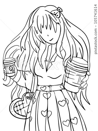 Girl with paper cup coloring page Royalty Free Vector Image