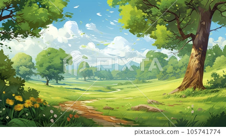 平坦草地的道路風景:AI 作品 平坦草地的道路風景:AI 作品 105741774