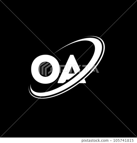 OA O A letter logo design. Initial letter OA linked circle uppercase monogram logo red and blue. OA logo, O A design. oa, o a 105741815