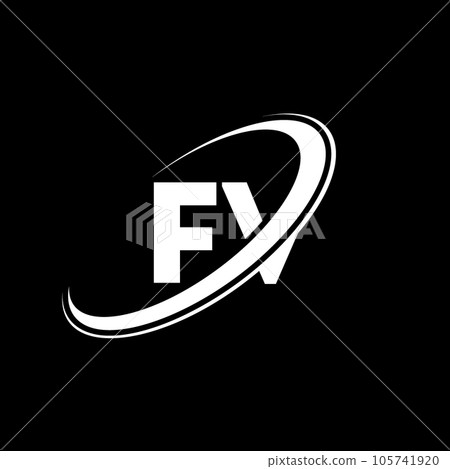 FV F V letter logo design. Initial letter FV linked circle uppercase monogram logo red and blue. FV logo, F V design. fv, f v 105741920