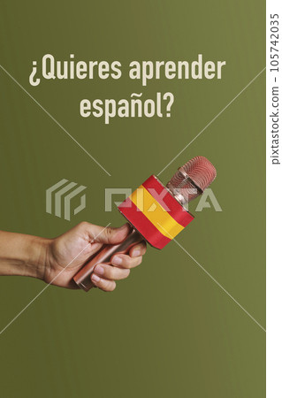 microphone and question do you want to learn spanish 105742035