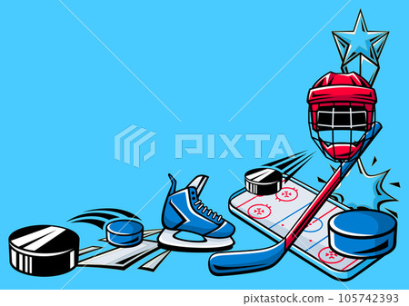 Background with hockey items. Sport club illustration. Healthy lifestyle image. Background with hockey items. Sport club illustration. Healthy lifestyle image. 105742393