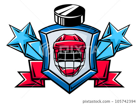 Emblem with hockey symbols. Sport club label or emblem. Healthy lifestyle illustration. Emblem with hockey symbols. Sport club label or emblem. Healthy lifestyle illustration. 105742394