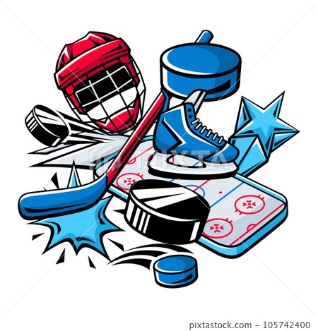 Background with hockey items. Sport club illustration. Healthy lifestyle image. 105742400