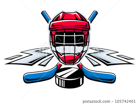 Emblem with hockey symbols. Sport club label or emblem. Healthy lifestyle illustration. 105742401