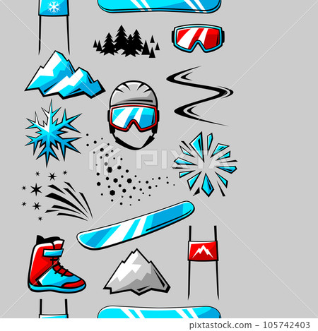 Pattern with snowboarding items. Winter sport illustration. 105742403