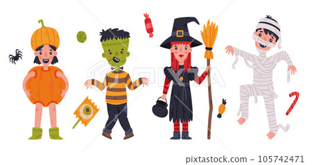 Happy Woman at Halloween Party Standing in Dracula Costume with Horns on Head Vector Illustration Happy Woman at Halloween Party Standing in Dracula Costume with Horns on Head Vector Illustration 105742471
