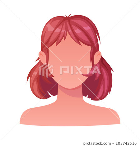 Woman Hairstyle with Short Brown Hair with Fringe Type with Head and Neck Portrait Vector Illustration Woman Hairstyle with Short Brown Hair with Fringe Type with Head and Neck Portrait Vector Illustration 105742516