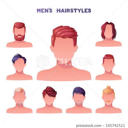 Man Hairstyles Stylish Types with Head and Neck Portrait Vector Set Man Hairstyles Stylish Types with Head and Neck Portrait Vector Set 105742521