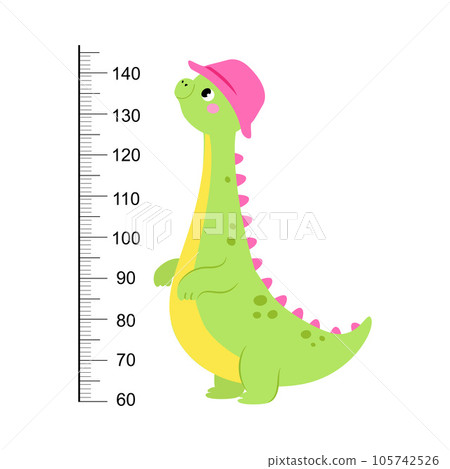 Growth Ruler with Cute Dino Animal at Kids Height Meter Vector Illustration Growth Ruler with Cute Dino Animal at Kids Height Meter Vector Illustration 105742526
