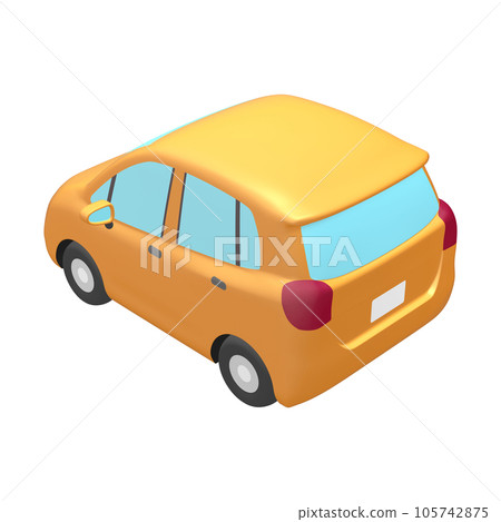 Automotive illustration material deformed compact car 5-door hatchback bright yellow (1_o) 105742875