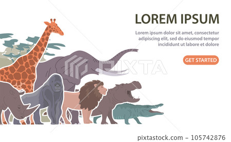 African animals set isolated on green background 105742876