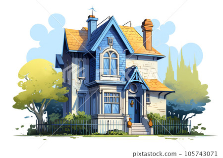 Residential bliss beautiful house illustration... - Stock Illustration ...