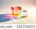 Abstract composition made of different illuminating cubes. Digitally rendered illustration. Technology, business, future, web3, metaverse design concept. Virtual reality, new digital worlds 105743653