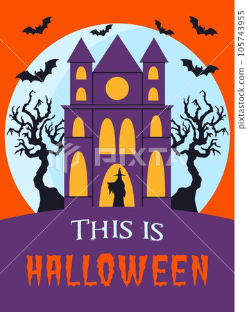 Halloween Party Invitation Flyer with Witch House 105743955