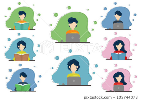 Student set, icons of people at the computer and reading books. 105744078