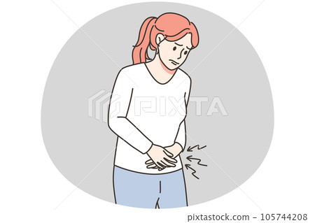 Unhealthy woman suffer from periods pain during pms 105744208