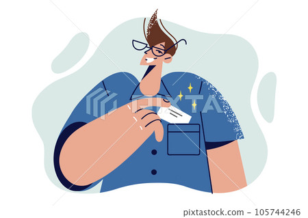 Man takes out business card from shirt pocket and offers to exchange contacts to start cooperation Man takes out business card from shirt pocket and offers to exchange contacts to start cooperation 105744246