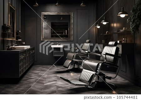 Modern hair beauty salon with dark design, luxury barbershop interior 105744481