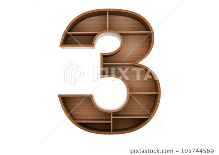 Number 3 as bookshelf without books, 3D rendering 105744569