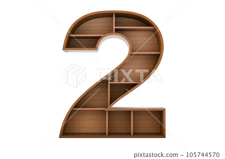 Number 2 as bookshelf without books, 3D rendering 105744570